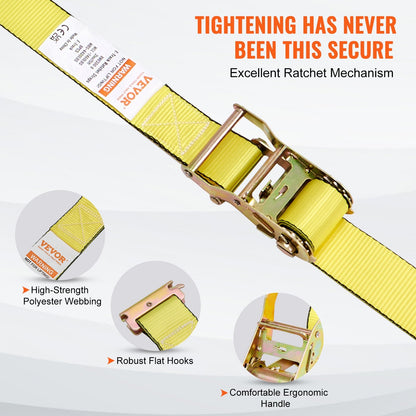 8-Pack Heavy-Duty Ratchet Tie Down Straps with Hooks, 0.05m x 4.6m, 662kg Load