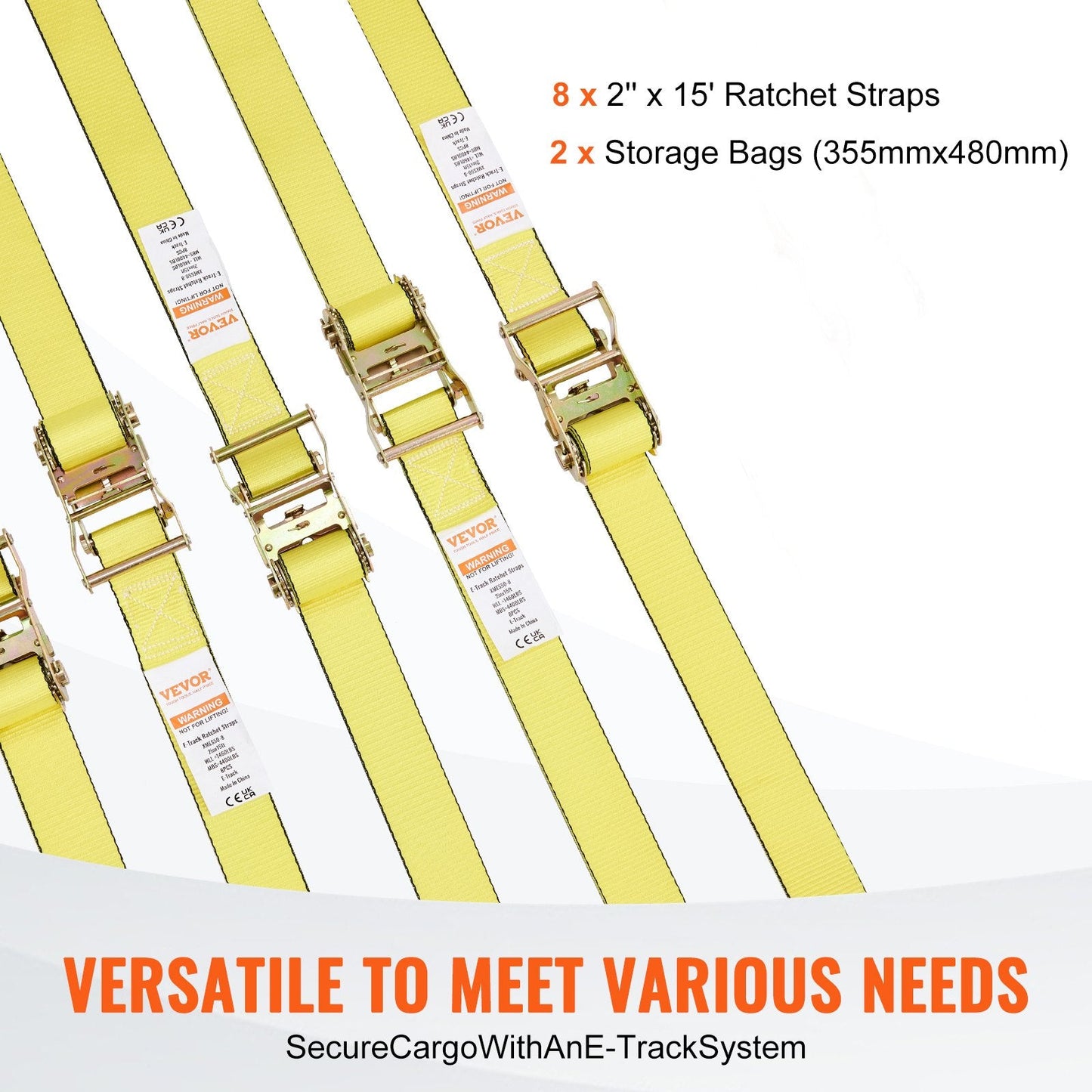 8-Pack Heavy-Duty Ratchet Tie Down Straps with Hooks, 0.05m x 4.6m, 662kg Load