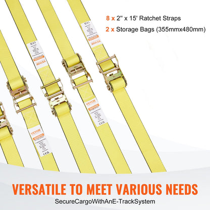 8-Pack Heavy-Duty Ratchet Tie Down Straps with Hooks, 0.05m x 4.6m, 662kg Load