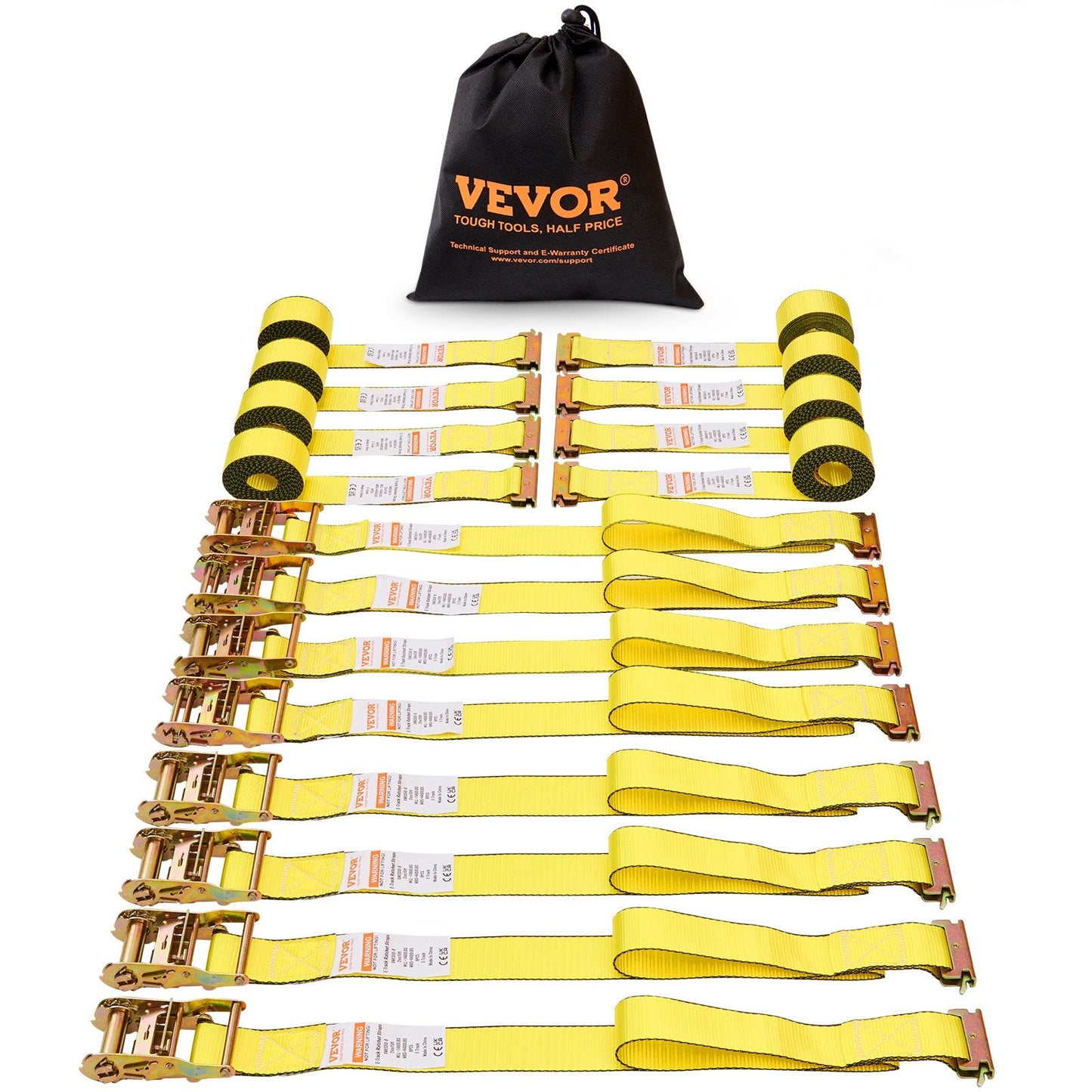 8-Pack Heavy-Duty Ratchet Tie Down Straps with Hooks, 0.05m x 4.6m, 662kg Load