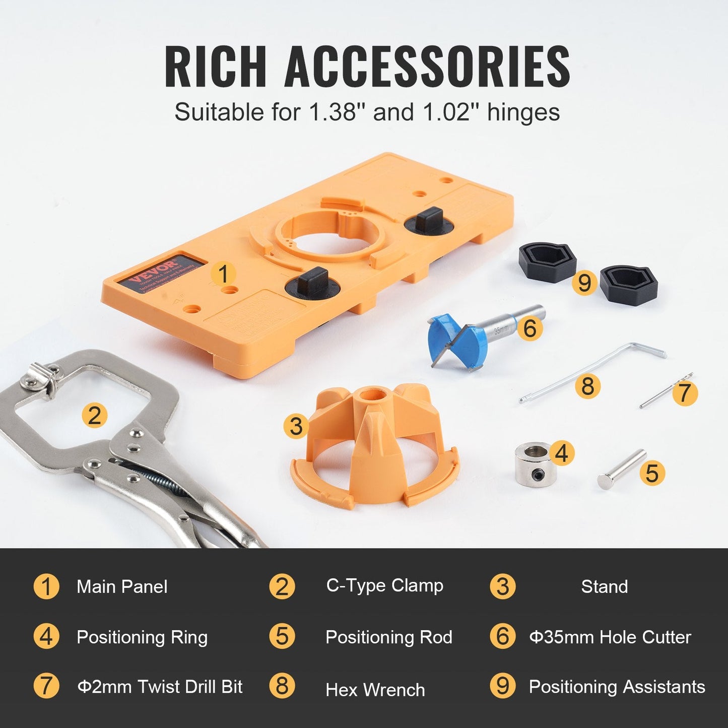 Concealed Cabinet Hinge Jig with Clamp, Woodworking Tool, 26mm & 35mm Hinges