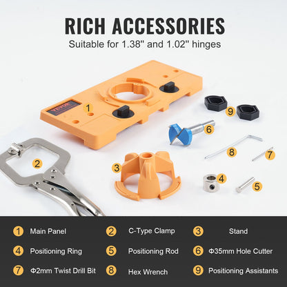 Concealed Cabinet Hinge Jig with Clamp, Woodworking Tool, 26mm & 35mm Hinges