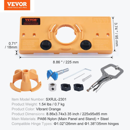 Concealed Cabinet Hinge Jig with Clamp, Woodworking Tool, 26mm & 35mm Hinges