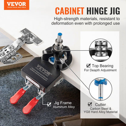 VEVOR 35 mm Concealed Door Hinge Jig, Aluminum Alloy Cabinet Hinge Jig, Accurate