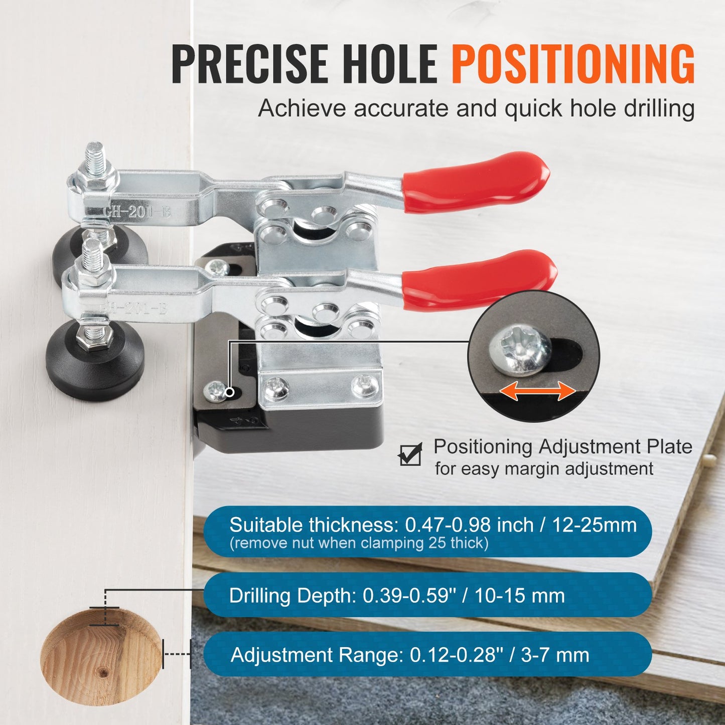 VEVOR 35 mm Concealed Door Hinge Jig, Aluminum Alloy Cabinet Hinge Jig, Accurate