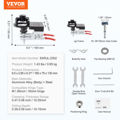 VEVOR 35 mm Concealed Door Hinge Jig, Aluminum Alloy Cabinet Hinge Jig, Accurate
