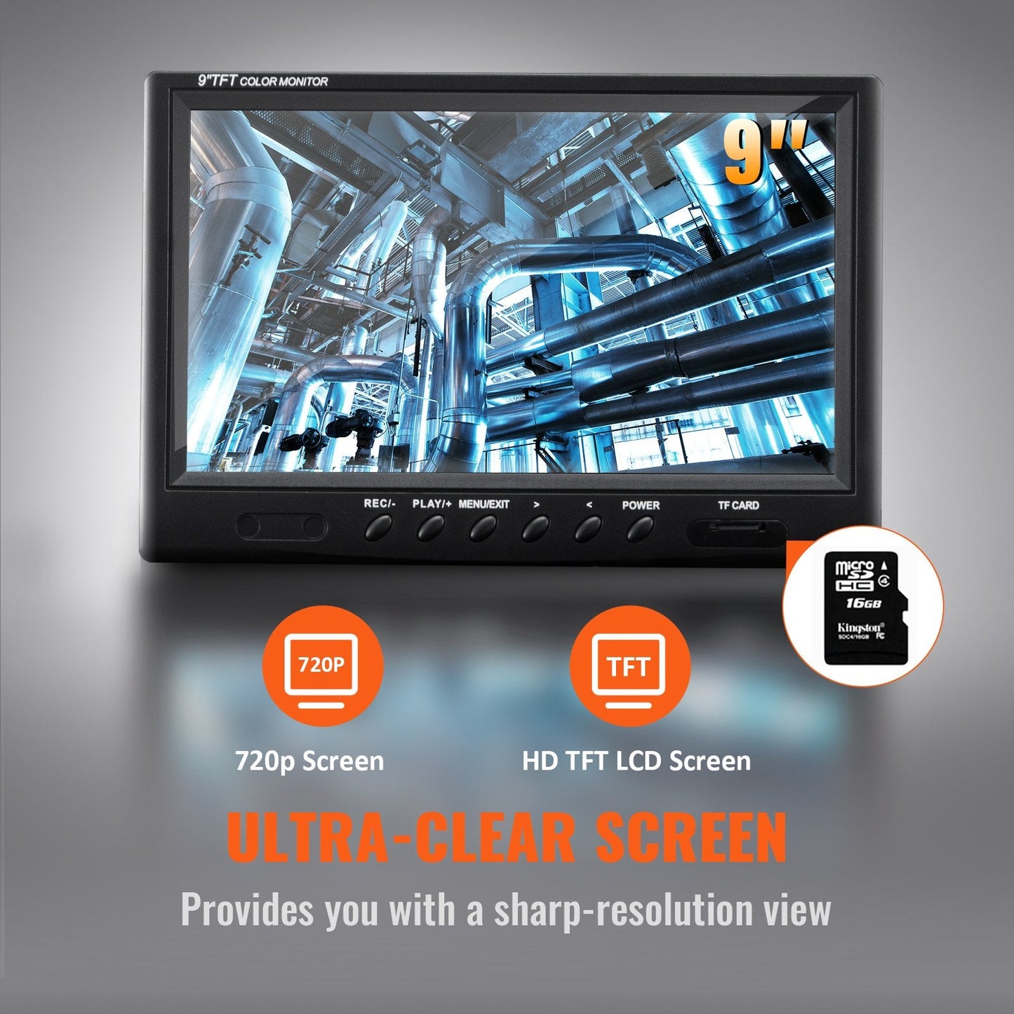 Sewer Inspection Camera, 91.5 m, 9" Screen with DVR & 16GB SD Card, Waterproof IP68