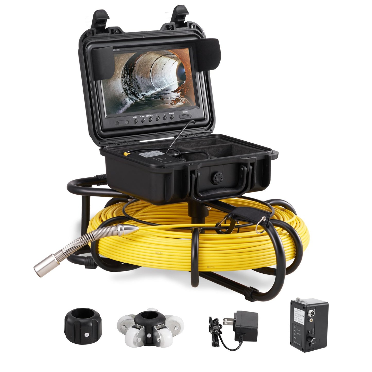 VEVOR Sewer Camera, 91.5 m, 9" Screen Pipeline Inspection Camera with DVR Function,
