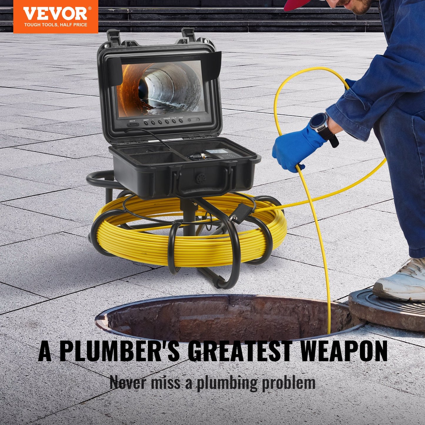VEVOR Sewer Camera, 50 m, 9" Screen Pipeline Inspection Camera with DVR Function,
