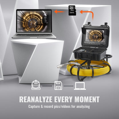 VEVOR Sewer Camera, 50 m, 9" Screen Pipeline Inspection Camera with DVR Function,