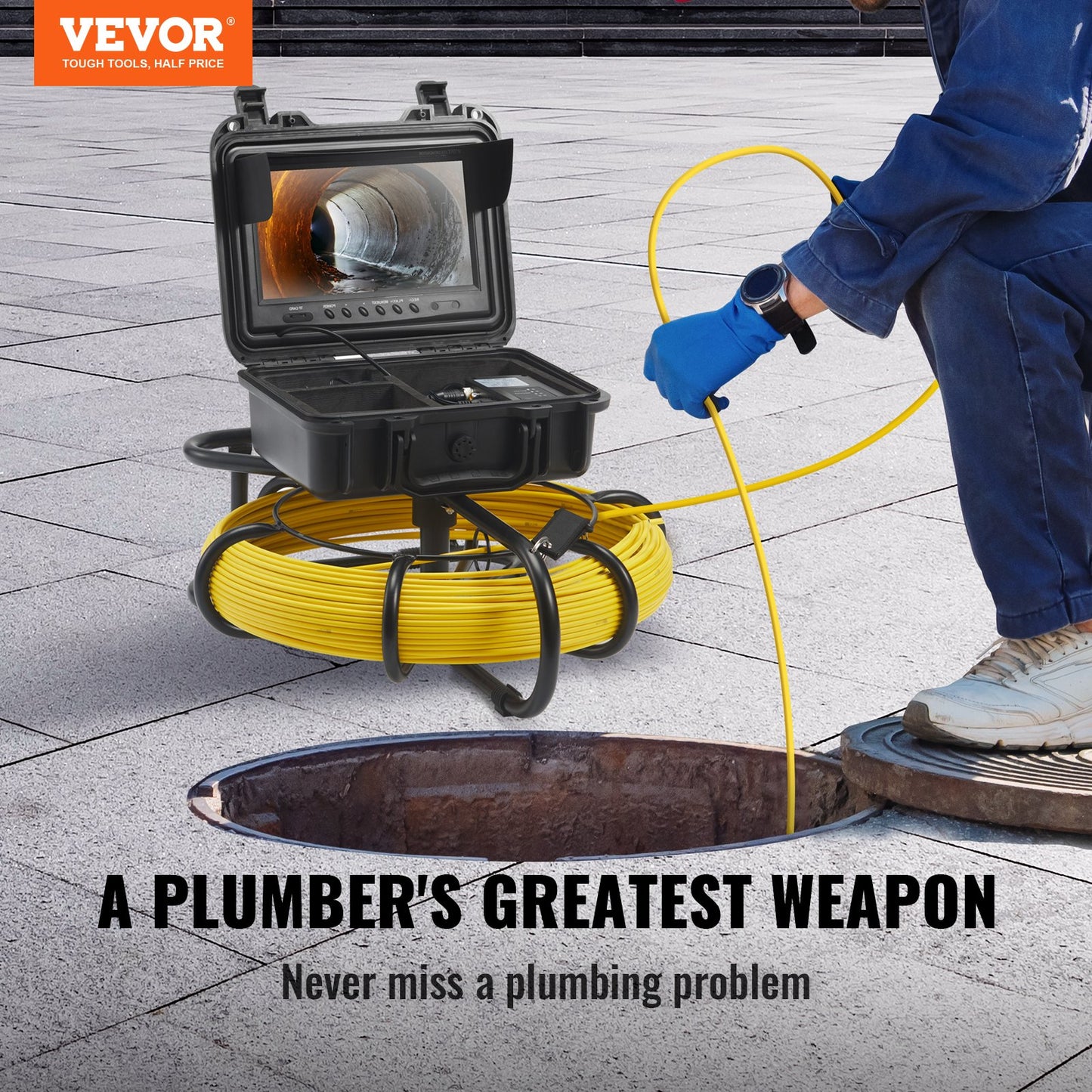 VEVOR Sewer Camera, 70 m 9" Screen Pipeline Inspection Camera with DVR Function,