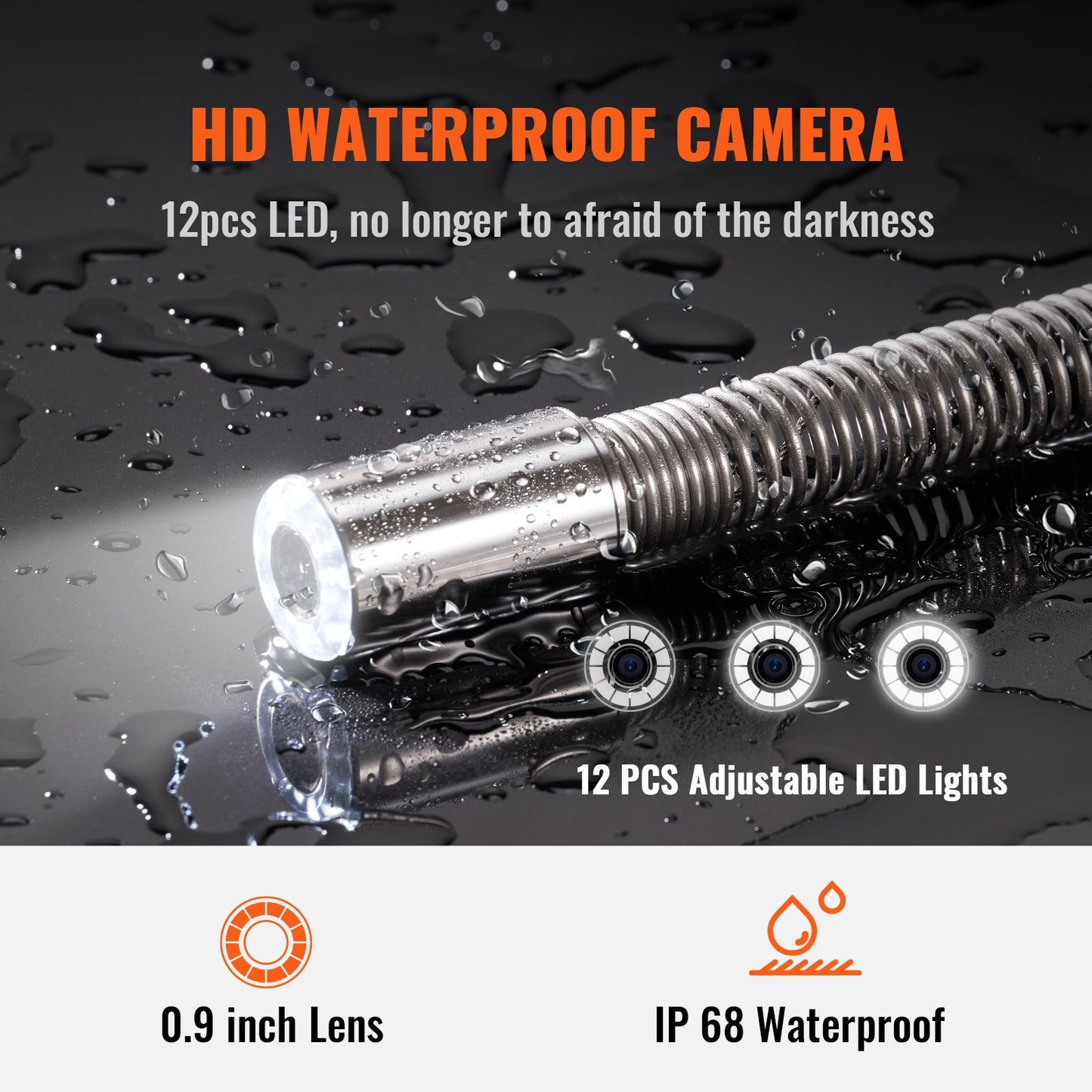 VEVOR Sewer Camera, 70 m 9" Screen Pipeline Inspection Camera with DVR Function,