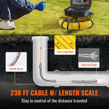 70m Pipeline Inspection Camera with 9" Screen, DVR & 16GB SD Card