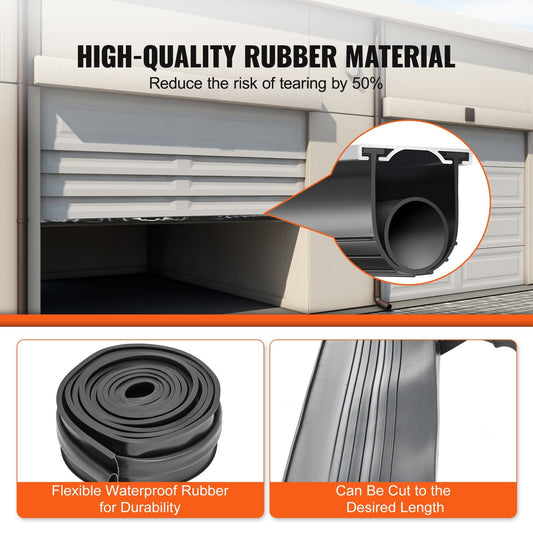 Garage Door Bottom Seal Kit with U & O Shape Design, 4.8m Length, Black