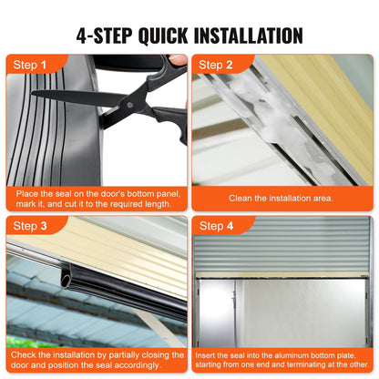 Garage Door Bottom Weather Seal, U + O Shape, 4.8m, Black, Easy Install