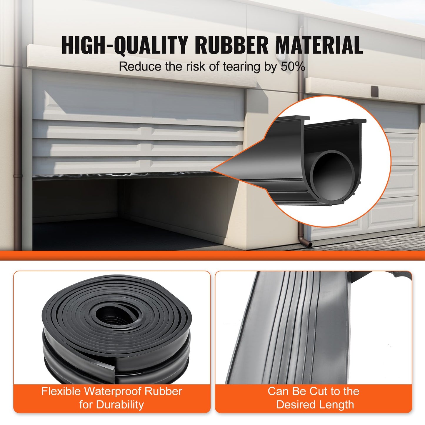 VEVOR Garage Door Seals Bottom Rubber, U Shape +O Ring Combination Garage Door Bottom