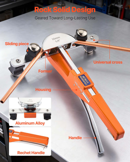 Tubing Bender Kit, 6 mm to 22 mm, Compact Ratcheting Tube Pipe Bender, Ratchet Hand Bending Tool, with 7 Aluminium Alloy Dies, HVAC Tools, for Copper Aluminum HVAC Refrigeration Maintenance