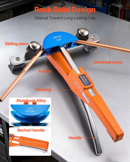Tubing Bender Kit, 6 mm to 22 mm, Compact Ratcheting Tube Pipe Bender, Ratchet Hand Bending Tool, with 7 Color Aluminium Alloy Dies, HVAC Tools, for Copper HVAC Air Conditioning Refrigeration