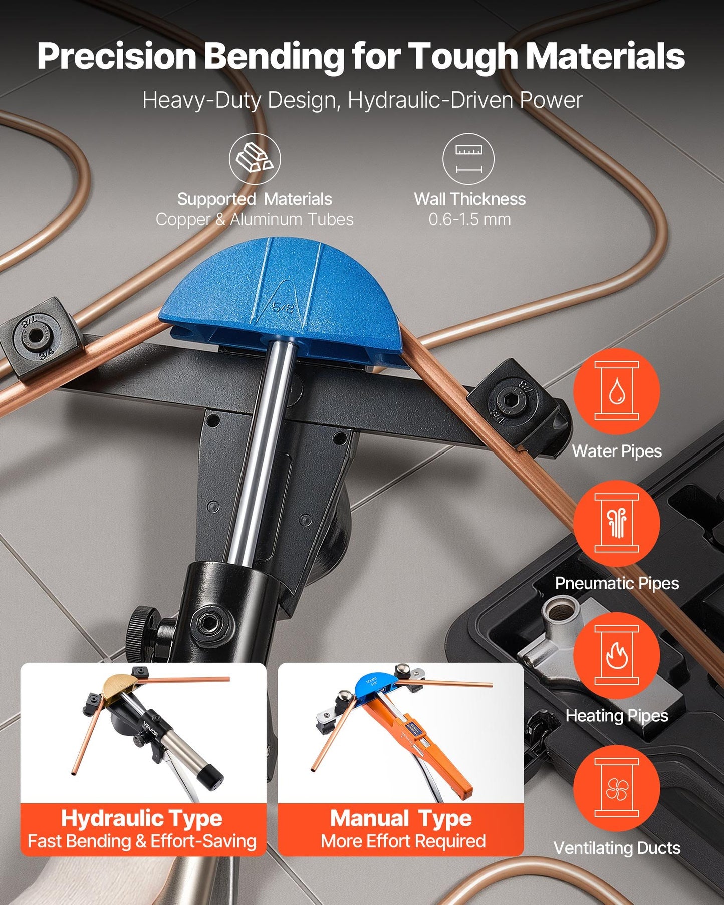 Hydraulic Tubing Bender Kit, 6 mm to 22 mm, Copper Tube Pipe Bender, Forward/Reverse HVAC Bending Tool, with 7 Color Aluminium Alloy Dies, for HVAC Air Conditioning Refrigeration Auto Repair