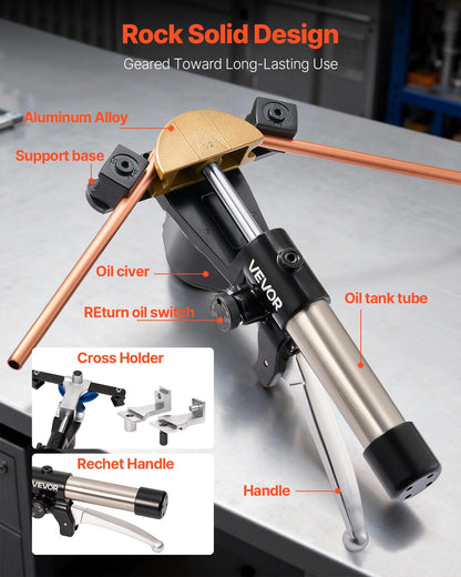 Hydraulic Tubing Bender Kit, 6 mm to 22 mm, Copper Tube Pipe Bender, Forward/Reverse HVAC Bending Tool, with 7 Color Aluminium Alloy Dies, for HVAC Air Conditioning Refrigeration Auto Repair