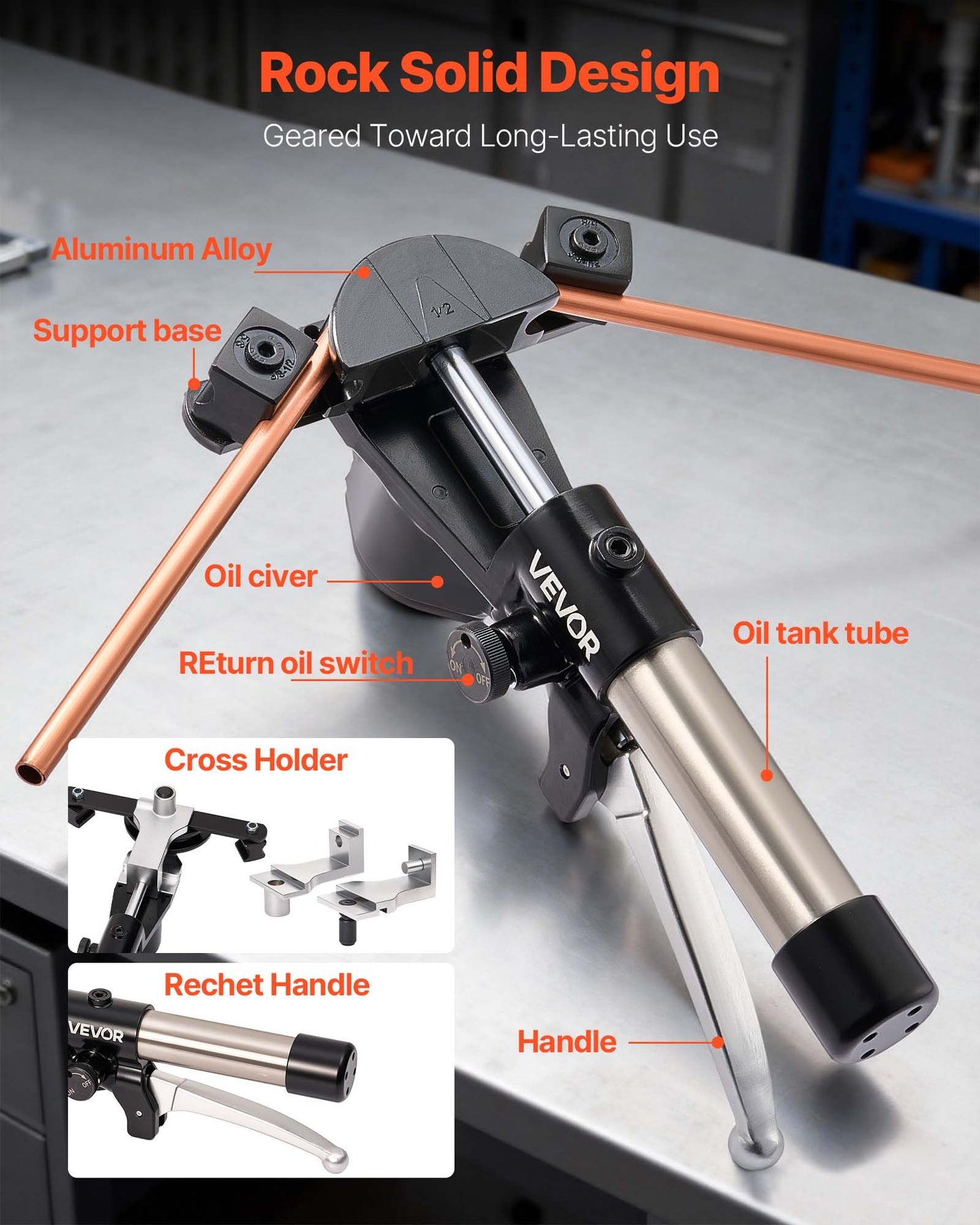 Hydraulic Tubing Bender Kit, 6 mm to 22 mm, Copper Tube Pipe Bender, Forward/Reverse HVAC Bending Tool Set, with 7 Aluminium Alloy Dies, for HVAC Air Conditioning Refrigeration Automotive Repair