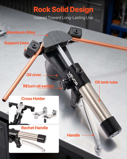 Hydraulic Tubing Bender Kit, 6 mm to 22 mm, Copper Tube Pipe Bender, Forward/Reverse HVAC Bending Tool Set, with 7 Aluminium Alloy Dies, for HVAC Air Conditioning Refrigeration Automotive Repair