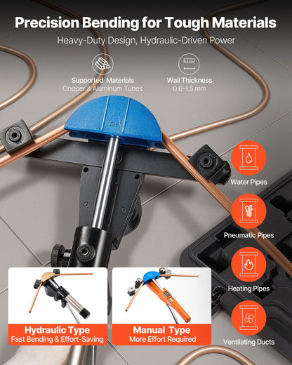 Hydraulic Tubing Bender Kit, 6 mm to 22 mm, Copper Tube Pipe Bender, HVAC Bending Tool Set, 90° Bend, with 7 Color Aluminium Alloy Dies, for HVAC Air Conditioning Refrigeration Automotive Repair