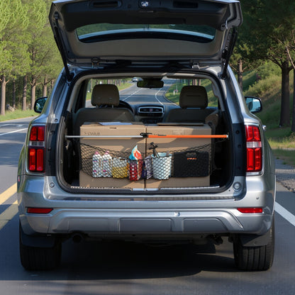 Cargo Bar, Ratcheting Cargo Bar Adjustable from 1016mm to 1854mm, Heavy-duty Steel Cargos Stabilizer with Storage Net & Non-Slip Pads, Telescoping Load Lock Bars for SUVs, Sedans, Vans