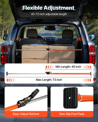 Cargo Bar, Ratcheting Cargo Bar Adjustable from 1016mm to 1854mm, Heavy-duty Steel Cargos Stabilizer with Non-Slip Foot Pads, Telescoping Load Lock Bars for SUVs, Sedans