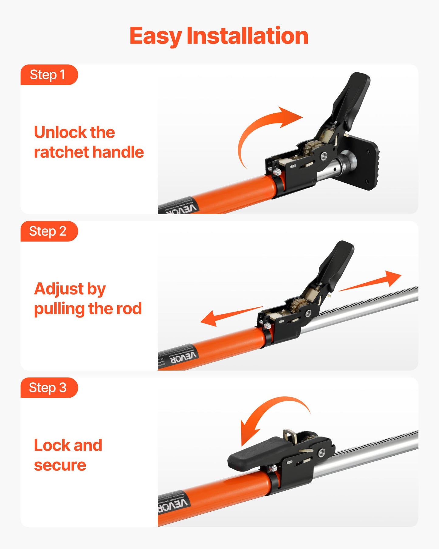 Cargo Bar, Ratcheting Cargo Bar Adjustable from 1016mm to 1854mm, Heavy-duty Steel Cargos Stabilizer with Non-Slip Foot Pads, Telescoping Load Lock Bars for SUVs, Sedans