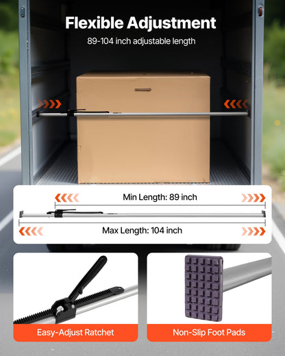 Cargo Bar, Ratcheting Cargo Bar Adjustable from 2261mm to 2642mm, Heavy-duty Steel Cargos Stabilizer with Non-Slip Foot Pad, Truck Bed Load Lock Bars for Box Truck, Semi-Trailer, Trailer (2PCS)