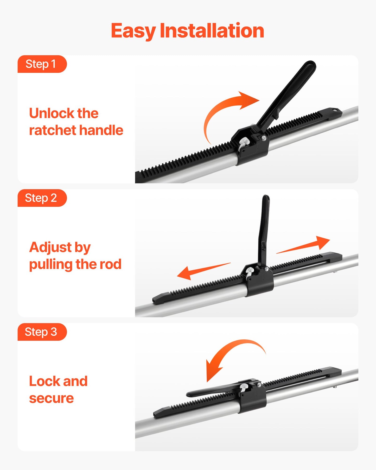 Cargo Bar, Ratcheting Cargo Bar Adjustable from 2261mm to 2642mm, Heavy-duty Steel Cargos Stabilizer with Non-Slip Foot Pad, Truck Bed Load Lock Bars for Box Truck, Semi-Trailer, Trailer (2PCS)