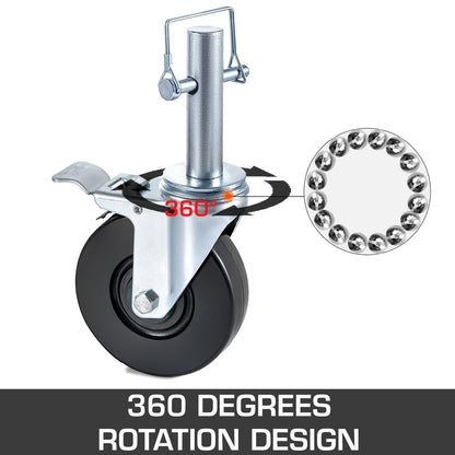 Heavy-Duty 0.13m Scaffolding Caster Wheels with Dual Lock, 127kg Capacity (Set of 4)