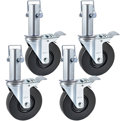 12.7cm Rubber Swivel Casters with Dual Lock, 200kg Capacity, 4-Pack