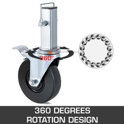12.7cm Rubber Swivel Casters with Dual Lock, 200kg Capacity, 4-Pack