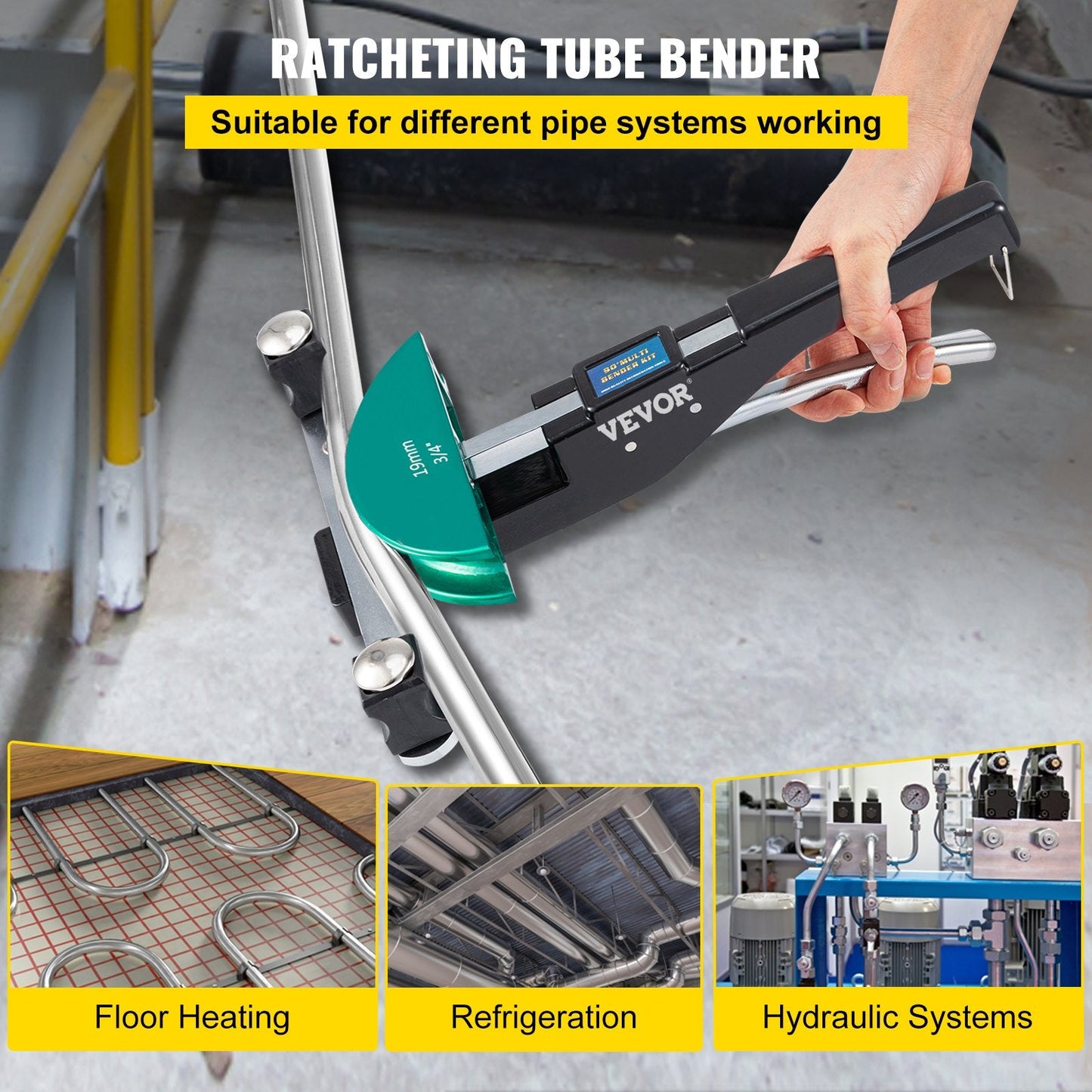 Copper Pipe Bender with 7 Dies, 6-22mm, 90° Forward & Reverse Bending