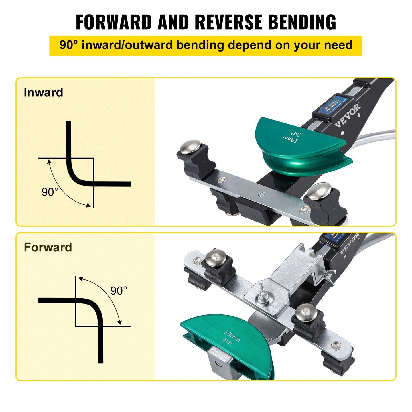 Copper Pipe Bender with 7 Dies, 6-22mm, 90° Forward & Reverse Bending