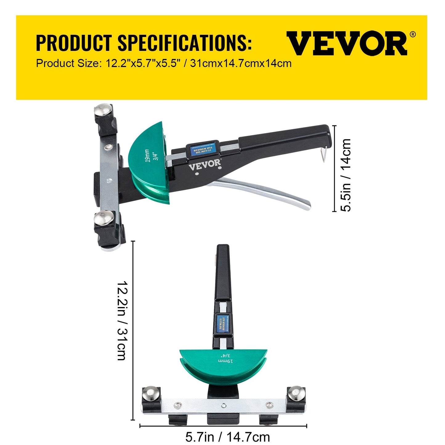 Copper Pipe Bender with 7 Dies, 6-22mm, 90° Forward & Reverse Bending