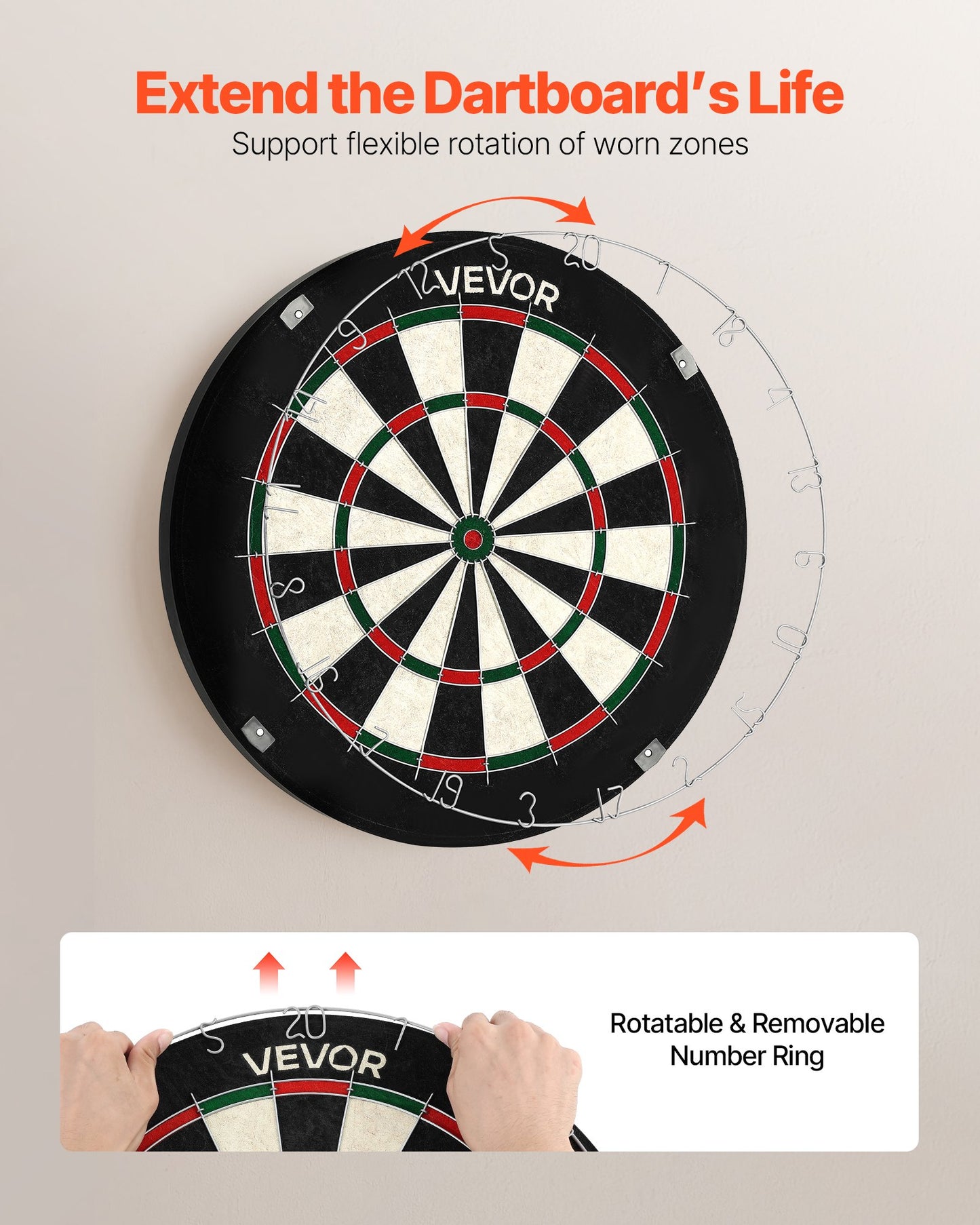 Dartboard with 6 Darts & Scoring Kit, Self-Healing Sisal Fibers Dartboard with Staple-Free Bullseye & Rotating Number Ring, 451mm Professional Steel Tip Dart Board Set for Home Party Game Room