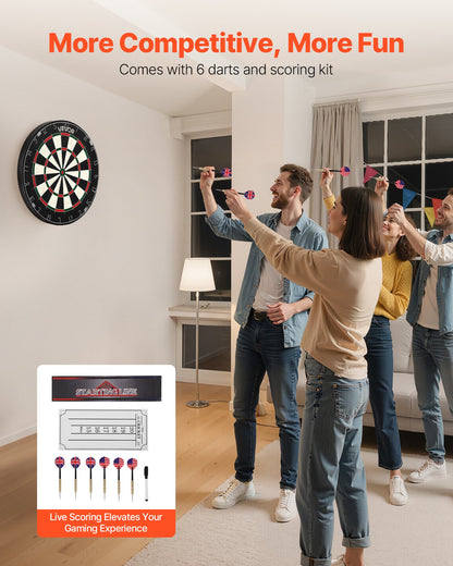 Dartboard with 6 Darts & Scoring Kit, Self-Healing Sisal Fibers Dartboard with Staple-Free Bullseye & Rotating Number Ring, 451mm Professional Steel Tip Dart Board Set for Home Party Game Room