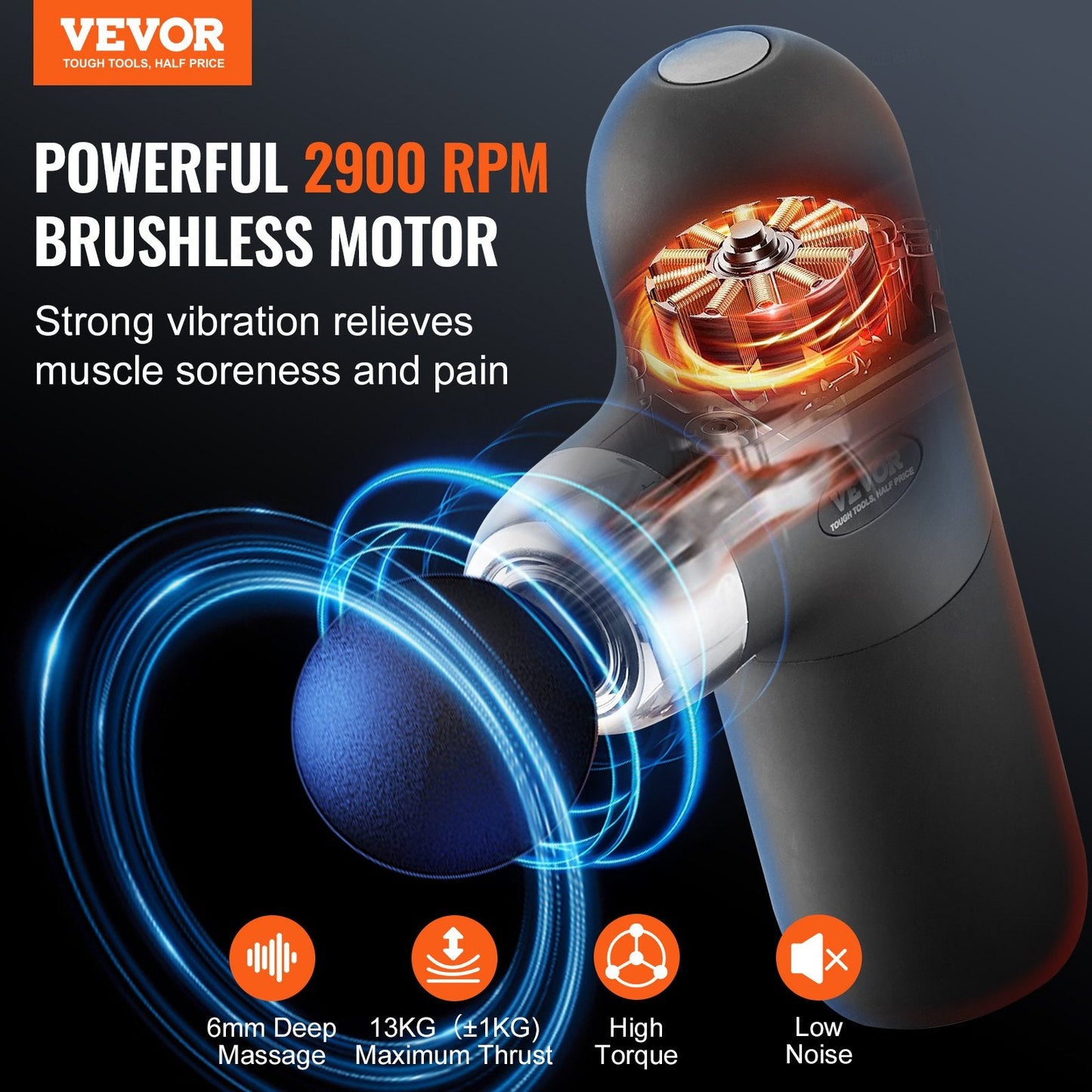 Deep Tissue Percussion Muscle Massager with 4 Speeds & 4 Heads, 2500mAh Battery
