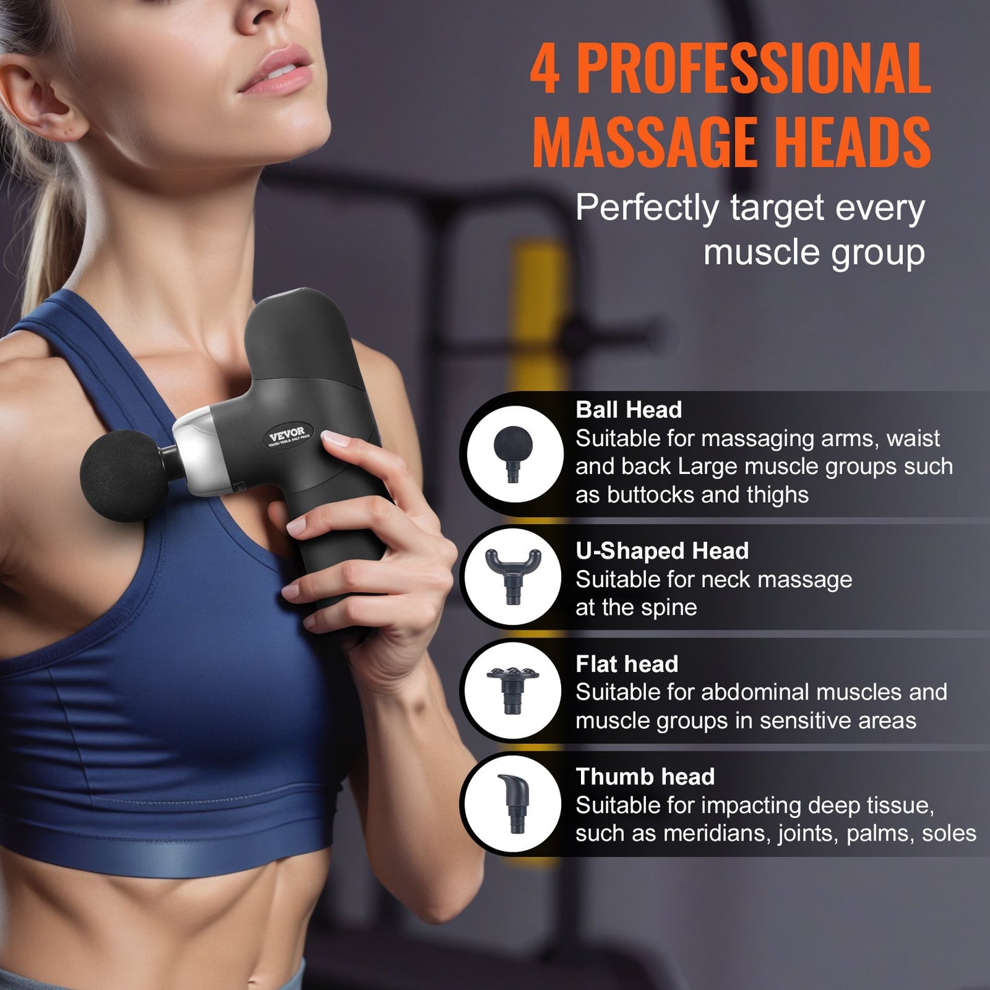 VEVOR Massage Gun Deep Tissue, Percussion Muscle Massager for Athletes - with 4