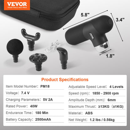 VEVOR Massage Gun Deep Tissue, Percussion Muscle Massager for Athletes - with 4