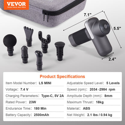 VEVOR Massage Gun Deep Tissue, Percussion Muscle Massager for Athletes - with 5