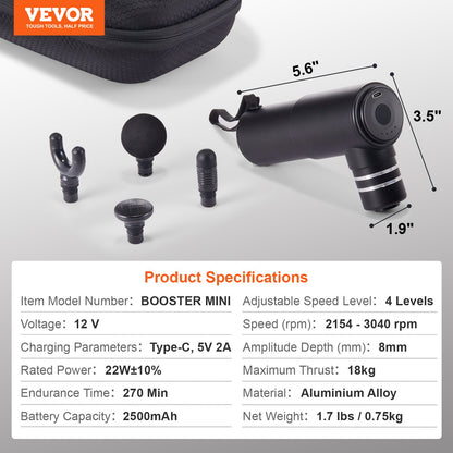 VEVOR Massage Gun Deep Tissue, Percussion Muscle Massager for Athletes - with 4