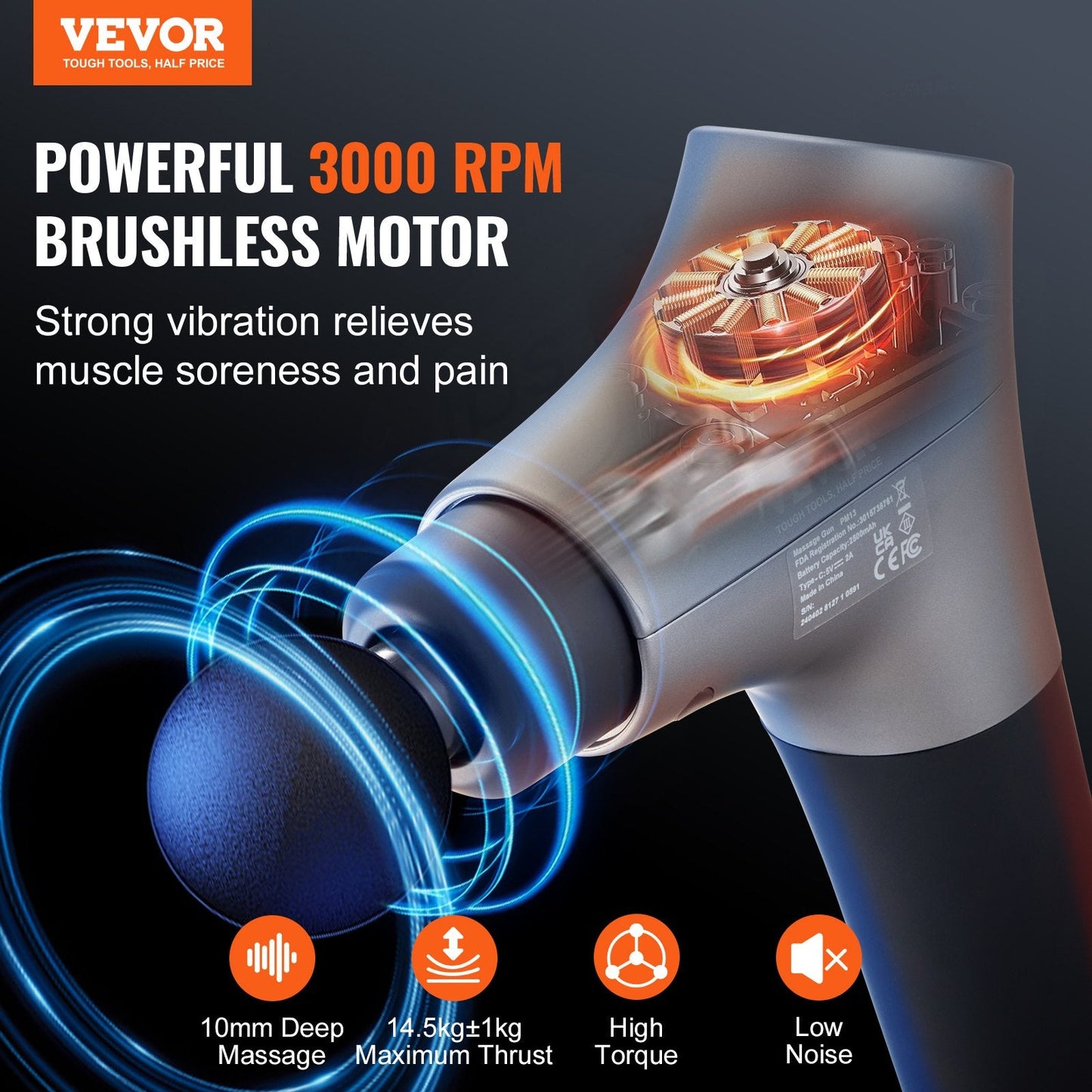 Deep Tissue Percussion Massager for Athletes with 6 Speeds & 4 Heads