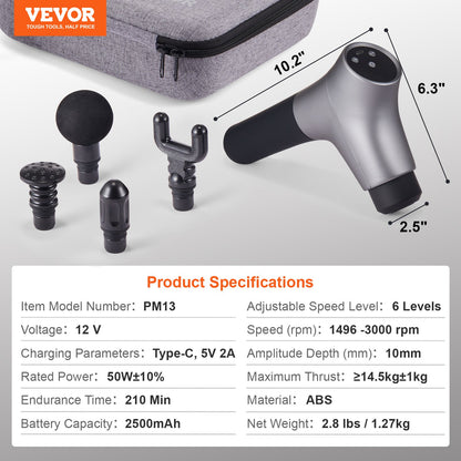 VEVOR Massage Gun Deep Tissue, Percussion Muscle Massager for Athletes - with 6