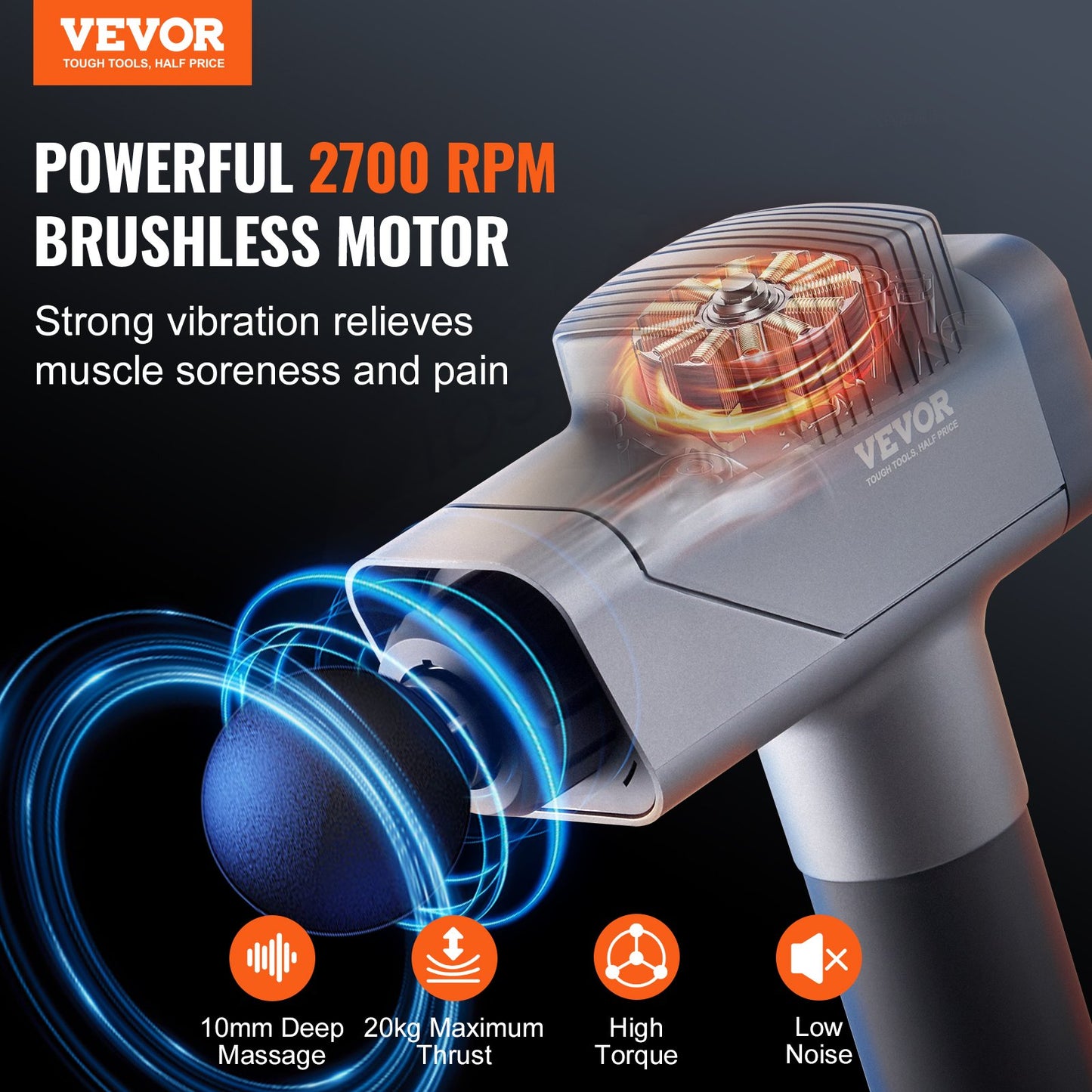 VEVOR Massage Gun Deep Tissue, Percussion Muscle Massager for Athletes - with 8