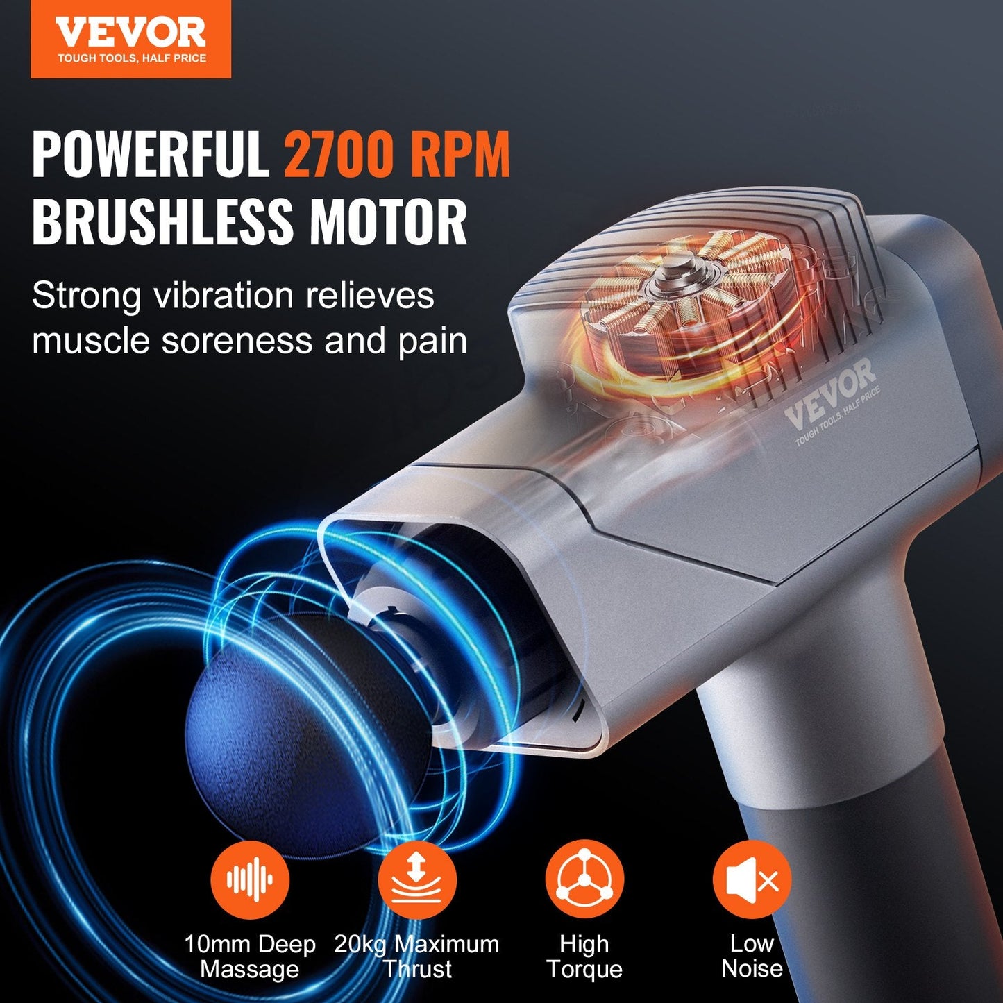 Deep Tissue Percussion Muscle Massager for Athletes - 8 Speeds, 6 Heads, 1.52 kg