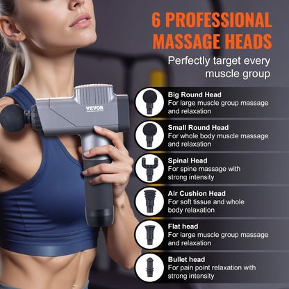 Deep Tissue Percussion Muscle Massager for Athletes - 8 Speeds, 6 Heads, 1.52 kg
